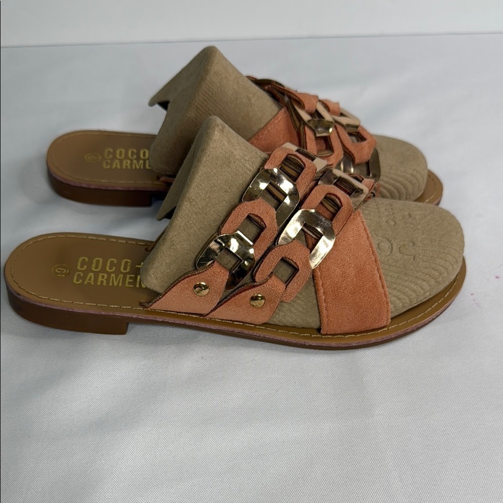 Stylish Tan and Gold Women's Sandals - Picture 2 of 7